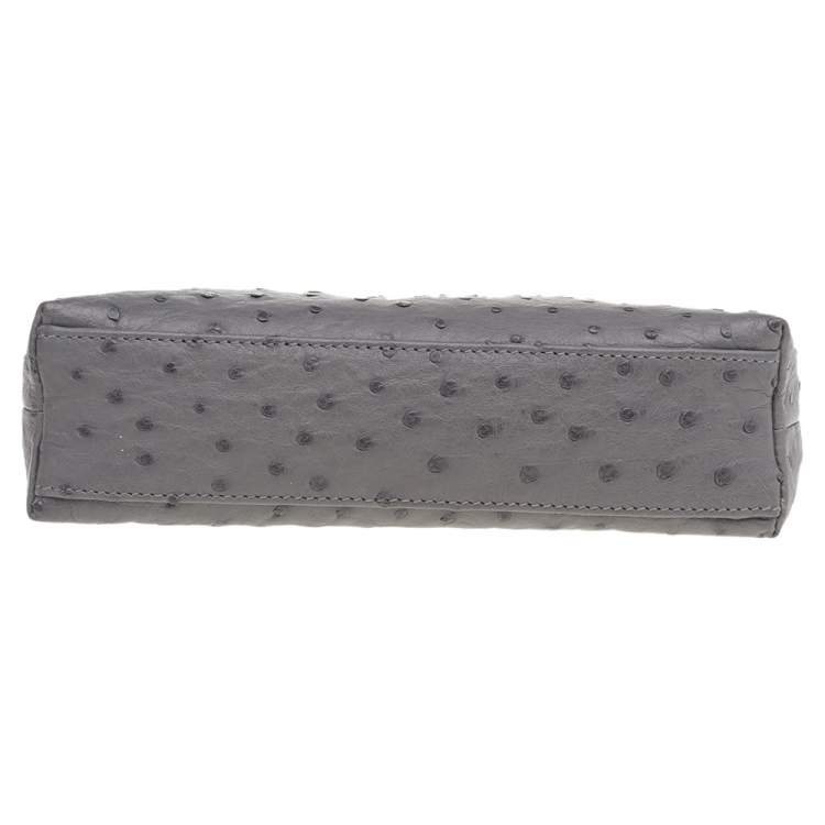 Pre Owned Loro Piana Grey Ostrich Zip L19 Pouch