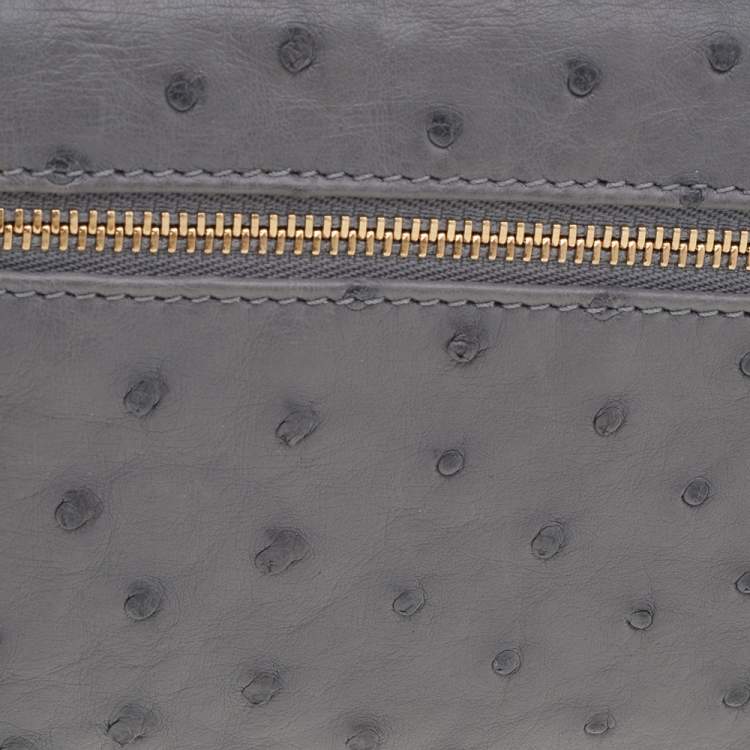 Pre Owned Loro Piana Grey Ostrich Zip L19 Pouch