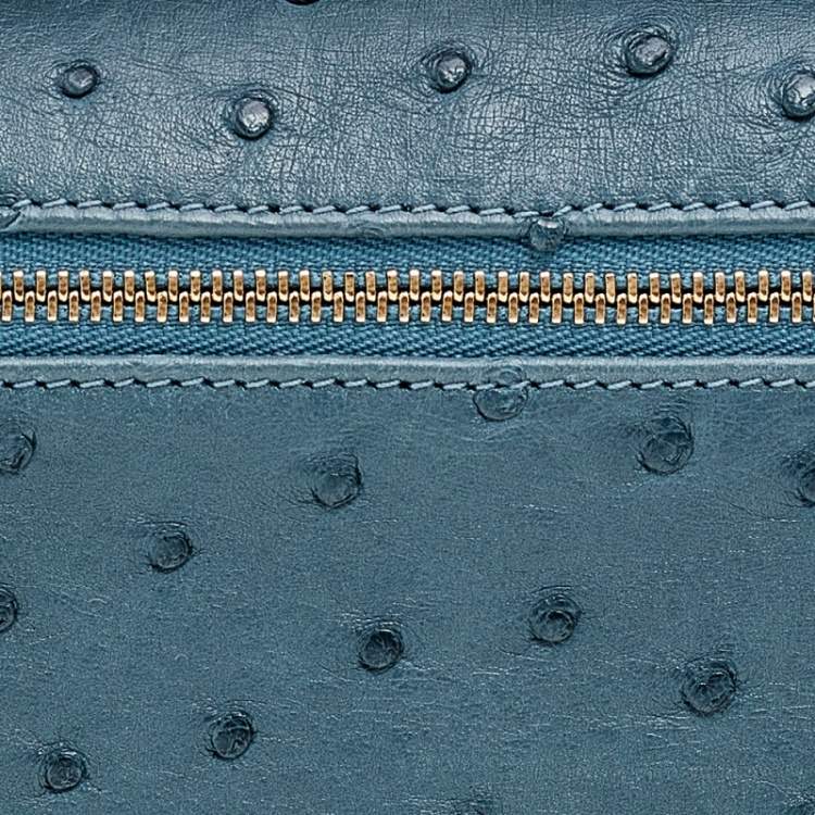 مملوكة مسبقًا Loro Piana Teal Ostrich Zip L19 Pouch