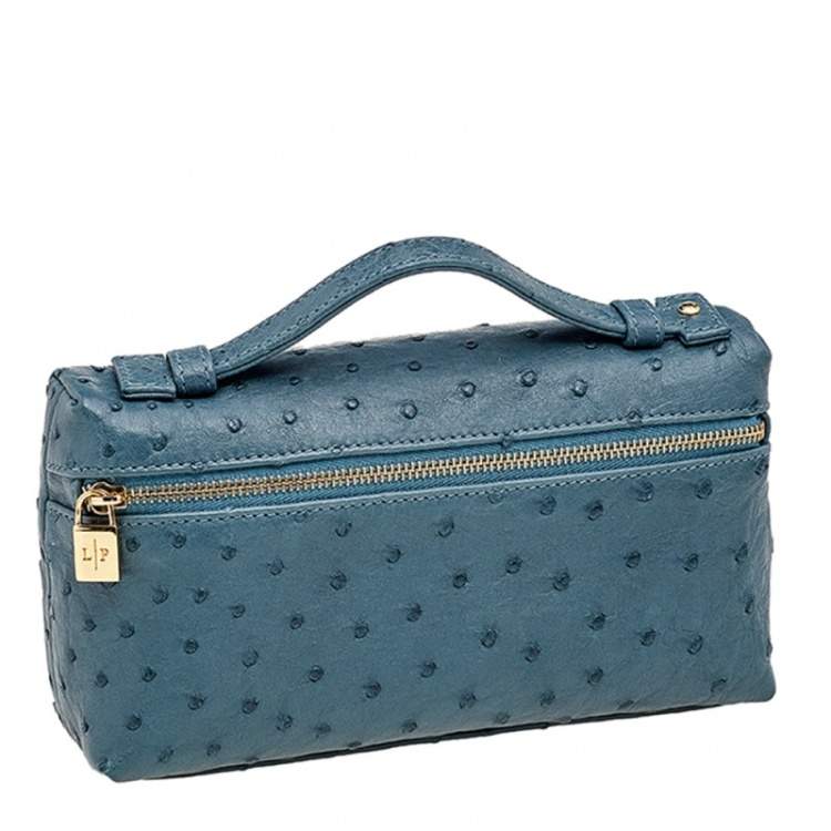 مملوكة مسبقًا Loro Piana Teal Ostrich Zip L19 Pouch