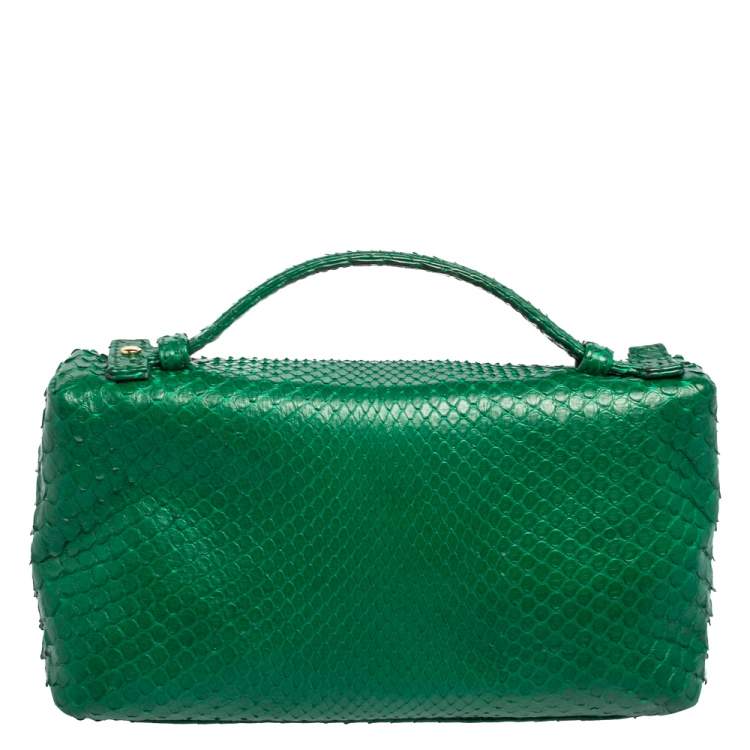 Pre Owned Loro Piana Green Snakeskin L19 Pouch 