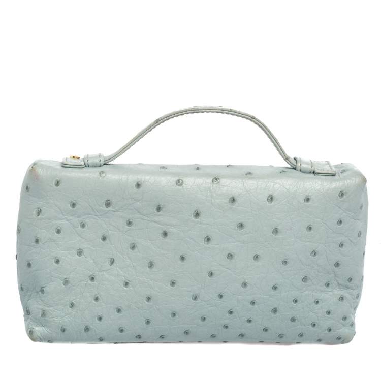 Pre Owned Loro Piana Pale Blue Ostrich L19 Pouch 