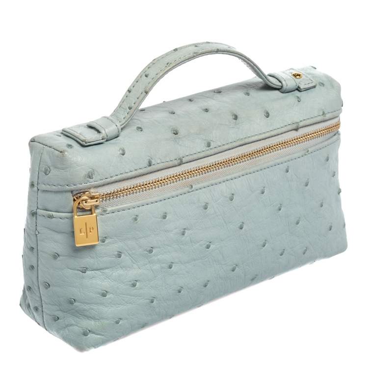 Pre Owned Loro Piana Pale Blue Ostrich L19 Pouch 