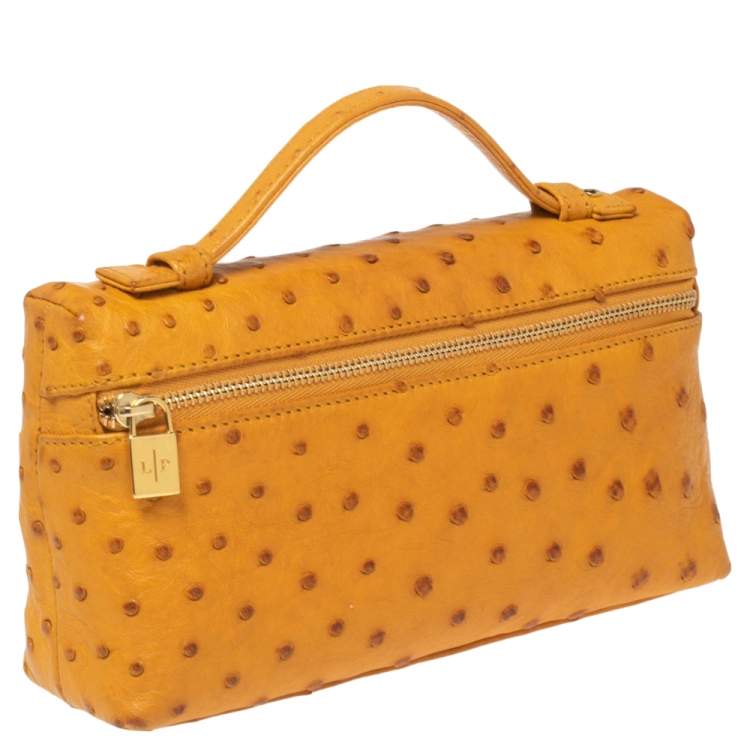 Pre Owned Loro Piana Mustard Ostrich L19 Pouch