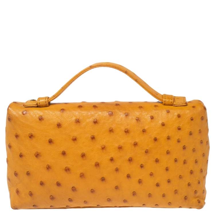 Pre Owned Loro Piana Mustard Ostrich L19 Pouch