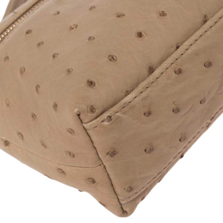 Pre Owned Loro Piana Beige Ostrich Leather Zip L19 Pouch