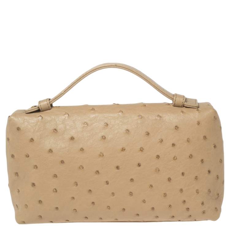 Pre Owned Loro Piana Beige Ostrich Leather Zip L19 Pouch