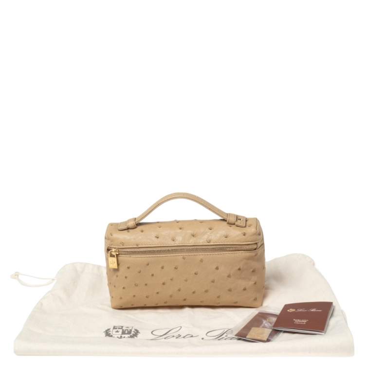 Pre Owned Loro Piana Beige Ostrich Leather Zip L19 Pouch