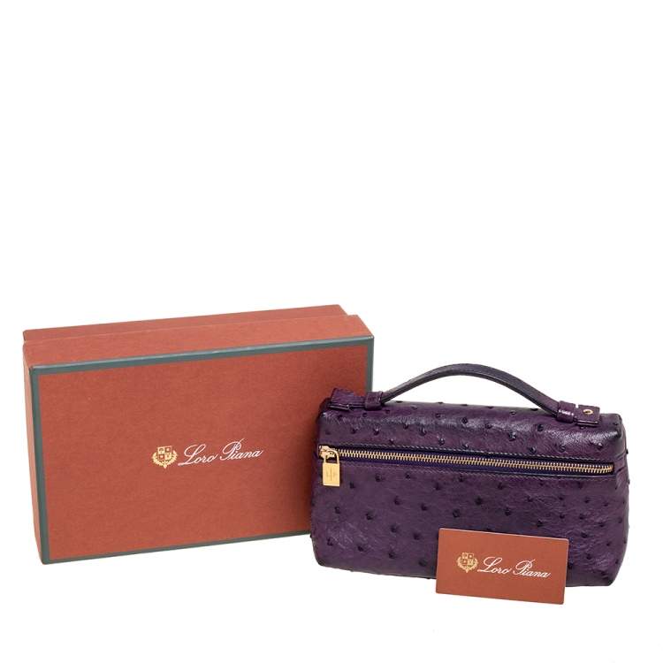 Pre Owned Loro Piana Purple Ostrich L19 Pouch