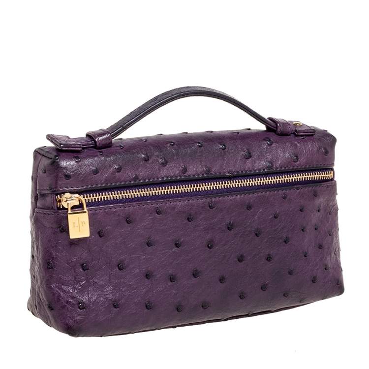 Pre Owned Loro Piana Purple Ostrich L19 Pouch