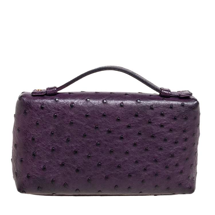 Pre Owned Loro Piana Purple Ostrich L19 Pouch