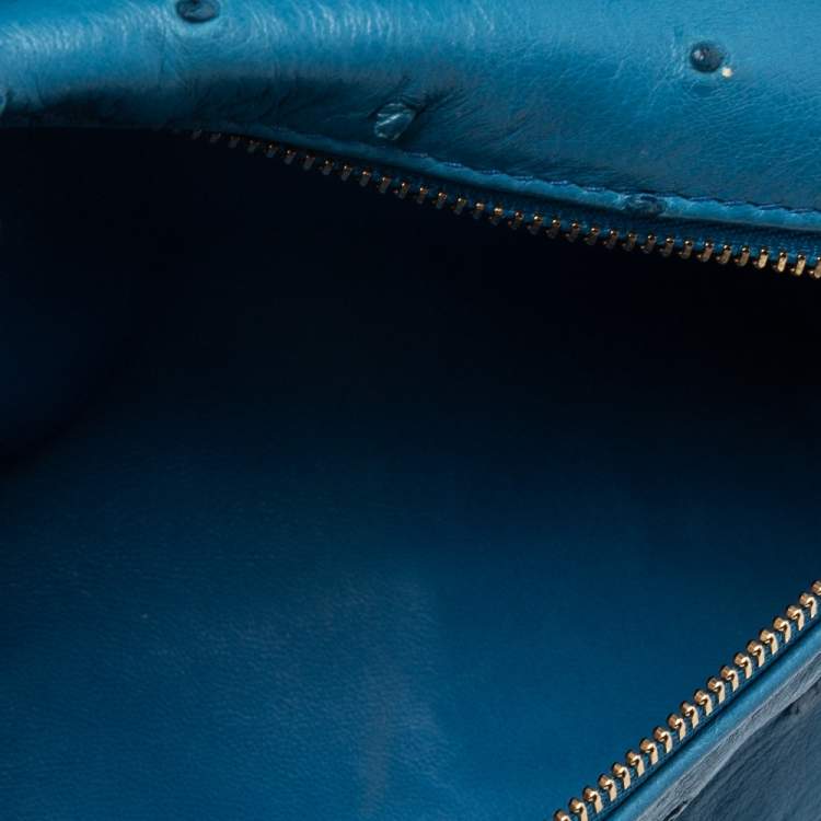 Pre Owned Loro Piana Blue Ostrich Zip L19 Pouch