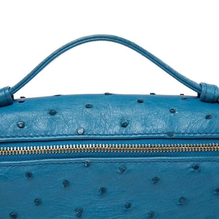 Pre Owned Loro Piana Blue Ostrich Zip L19 Pouch