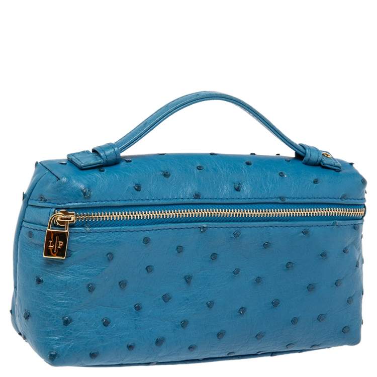 Pre Owned Loro Piana Blue Ostrich Zip L19 Pouch