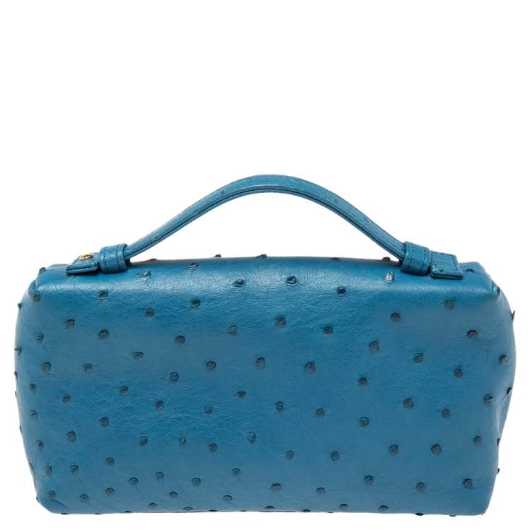 Pre Owned Loro Piana Blue Ostrich Zip L19 Pouch