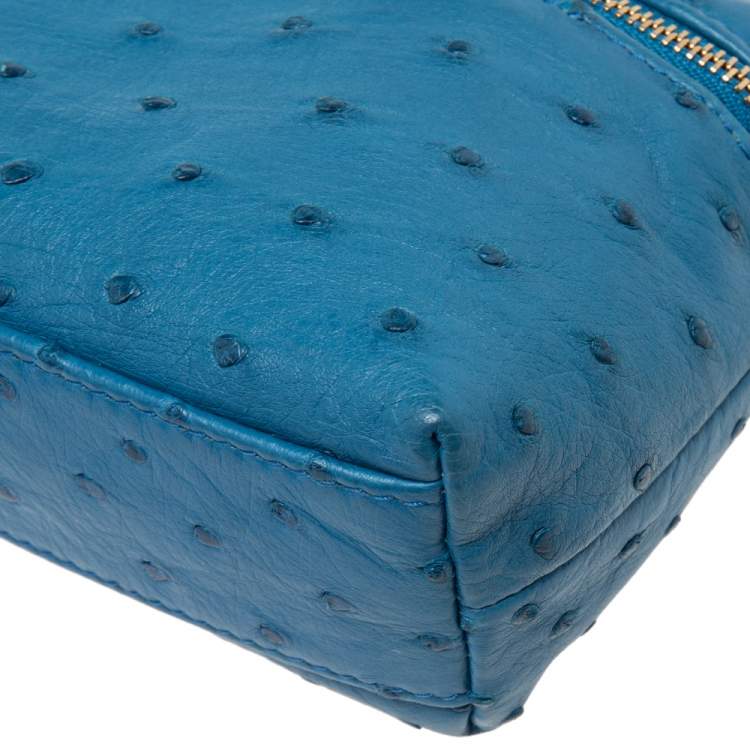 Pre Owned Loro Piana Blue Ostrich Zip L19 Pouch