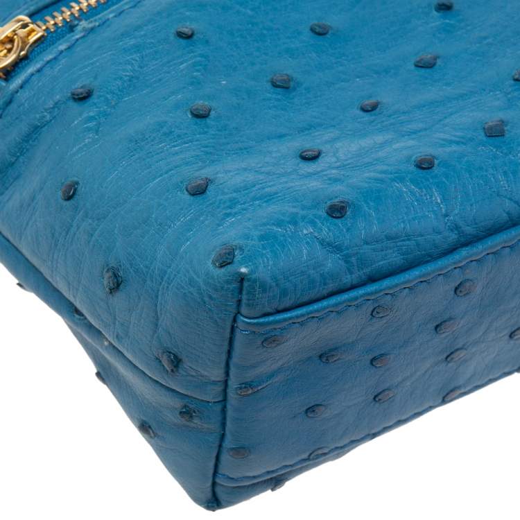 Pre Owned Loro Piana Blue Ostrich Zip L19 Pouch