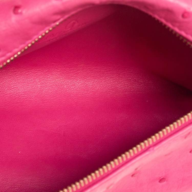 Pre Owned Loro Piana Pink Ostrich Leather Zip L19 Pouch