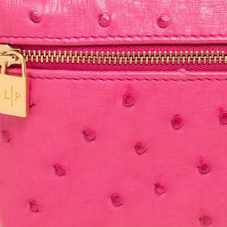 Pre Owned Loro Piana Pink Ostrich Leather Zip L19 Pouch