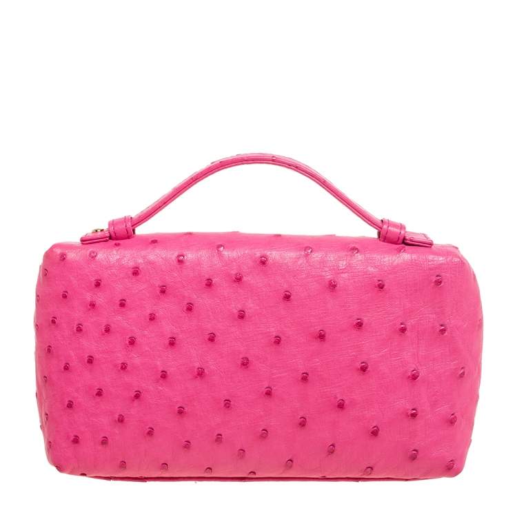 Pre Owned Loro Piana Pink Ostrich Leather Zip L19 Pouch