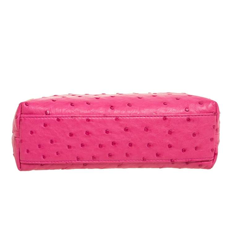 Pre Owned Loro Piana Pink Ostrich Leather Zip L19 Pouch