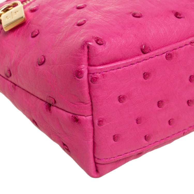 Pre Owned Loro Piana Pink Ostrich Leather Zip L19 Pouch