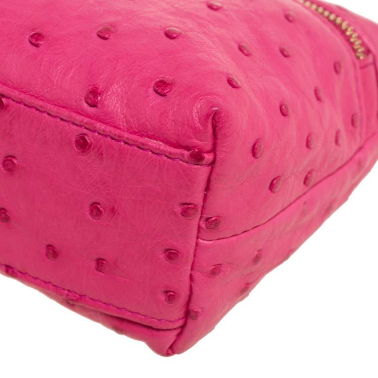 Pre Owned Loro Piana Pink Ostrich Leather Zip L19 Pouch