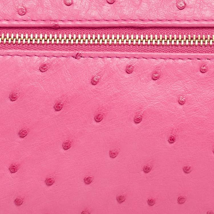 Pre Owned Loro Piana Pink Ostrich Zip L19 Pouch