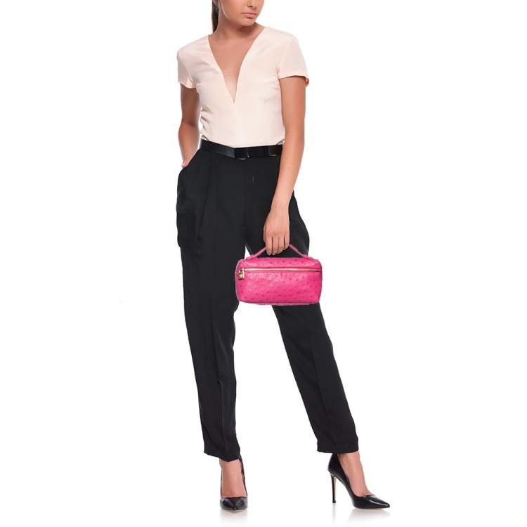 Pre Owned Loro Piana Pink Ostrich Zip L19 Pouch