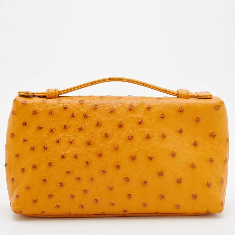 Pre Owned Loro Piana Mustard Ostrich Zip L19 Pouch