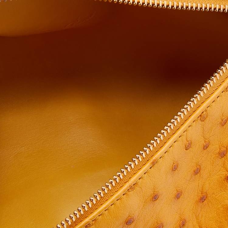 Pre Owned Loro Piana Mustard Ostrich Zip L19 Pouch