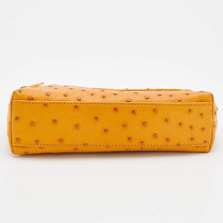 Pre Owned Loro Piana Mustard Ostrich Zip L19 Pouch