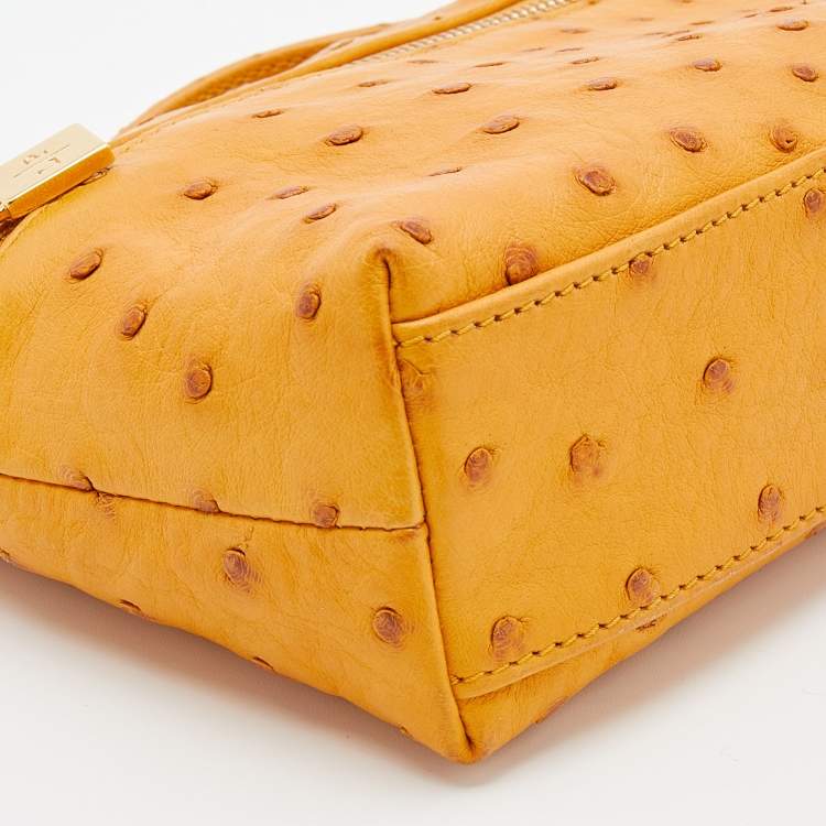 Pre Owned Loro Piana Mustard Ostrich Zip L19 Pouch
