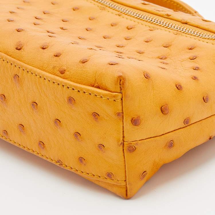 Pre Owned Loro Piana Mustard Ostrich Zip L19 Pouch