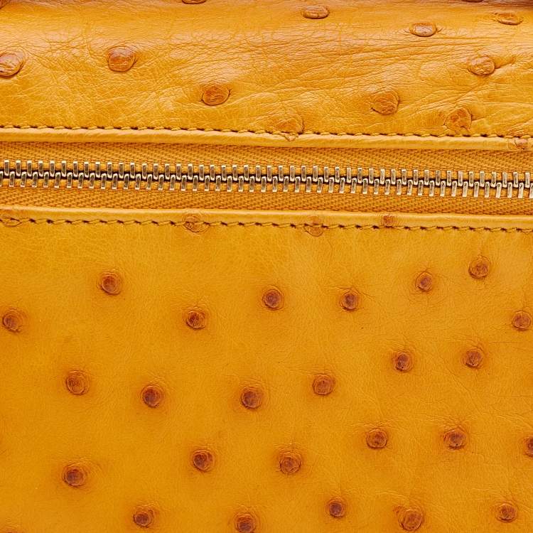 Pre Owned Loro Piana Mustard Ostrich Zip L19 Pouch