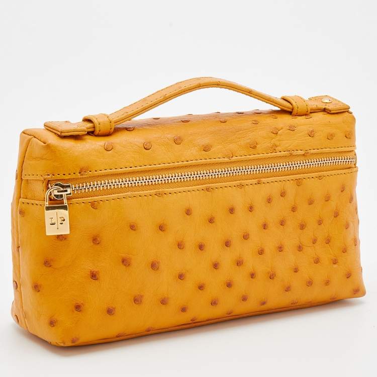 Pre Owned Loro Piana Mustard Ostrich Zip L19 Pouch