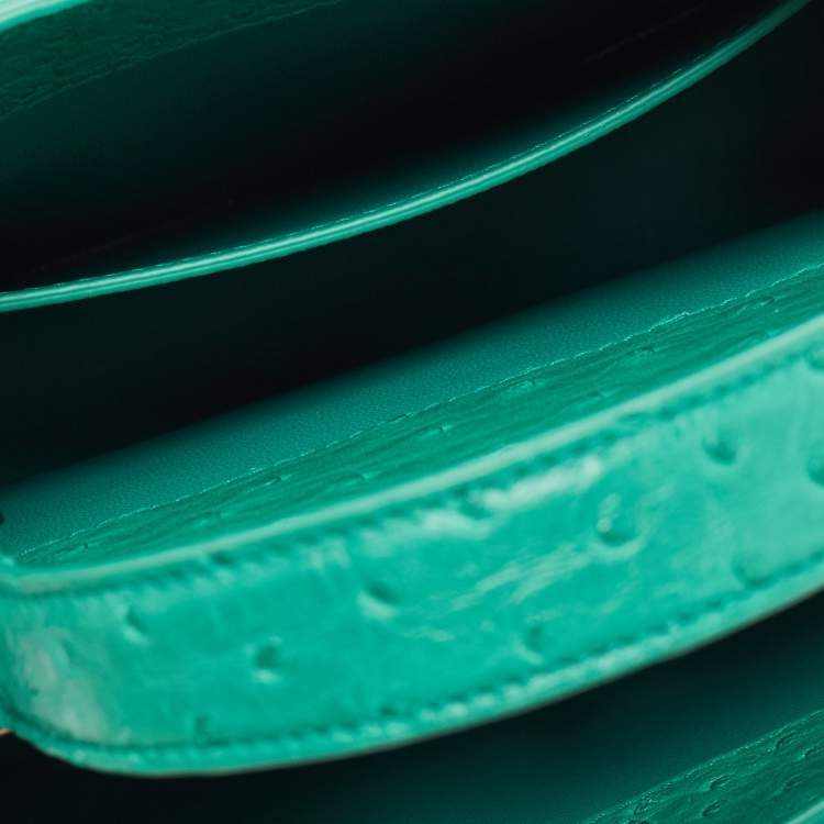 Pre Owned Loro Piana Green Ostrich Cluisee Top Handle Bag