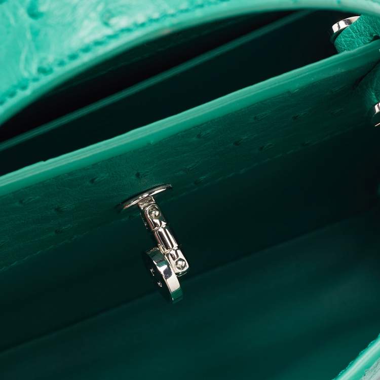 Pre Owned Loro Piana Green Ostrich Cluisee Top Handle Bag