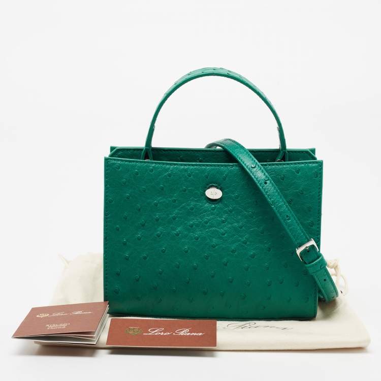 Pre Owned Loro Piana Green Ostrich Cluisee Top Handle Bag