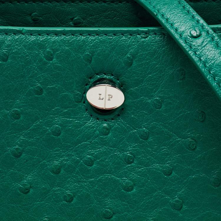 Pre Owned Loro Piana Green Ostrich Cluisee Top Handle Bag