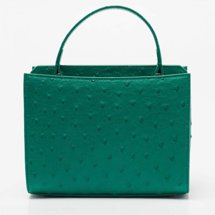 Pre Owned Loro Piana Green Ostrich Cluisee Top Handle Bag
