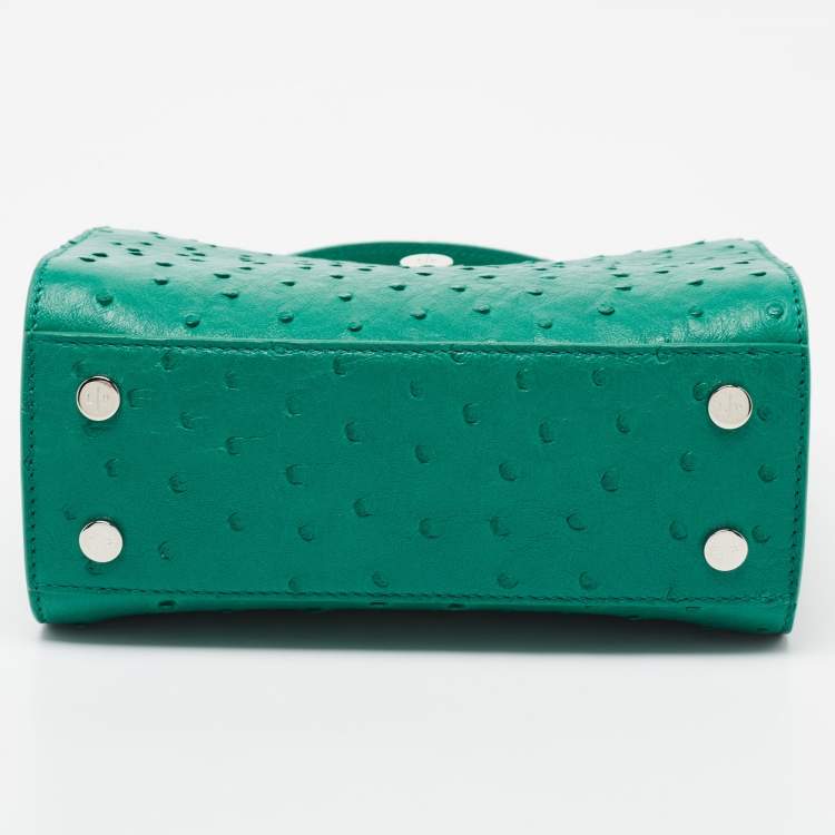 Pre Owned Loro Piana Green Ostrich Cluisee Top Handle Bag