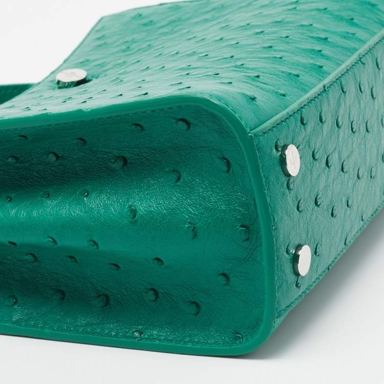 Pre Owned Loro Piana Green Ostrich Cluisee Top Handle Bag