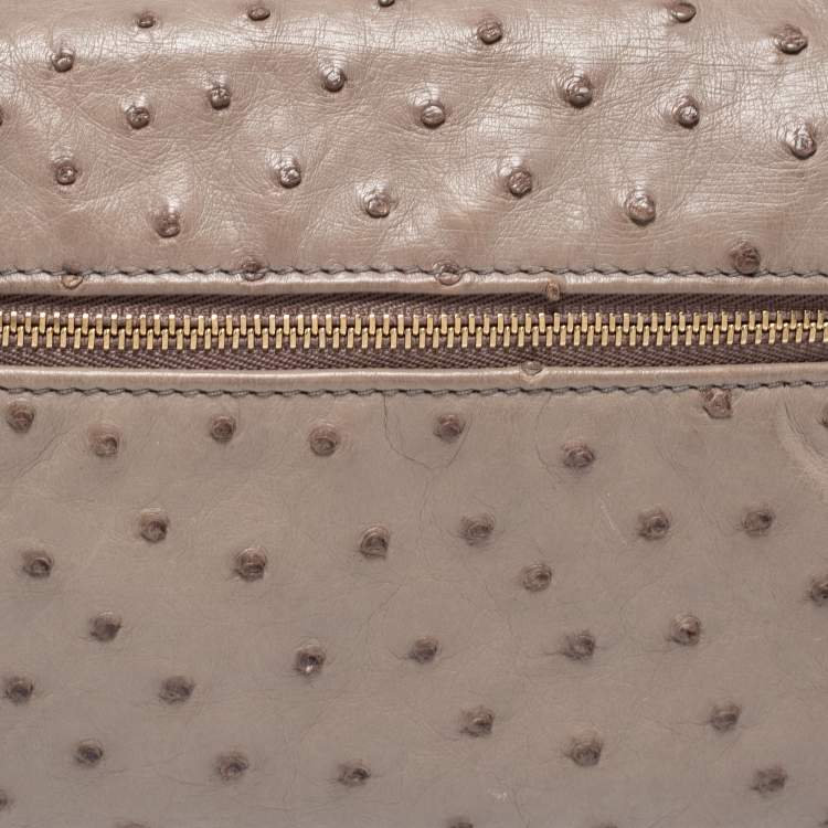 Pre Owned Loro Piana Grey Ostrich Zip Pouch