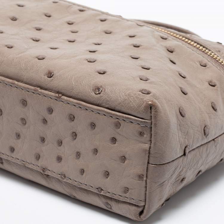 Pre Owned Loro Piana Grey Ostrich Zip Pouch