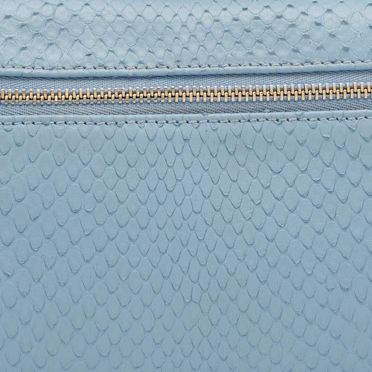 Pre Owned Loro Piana Light Blue Python Zip L19 Pouch