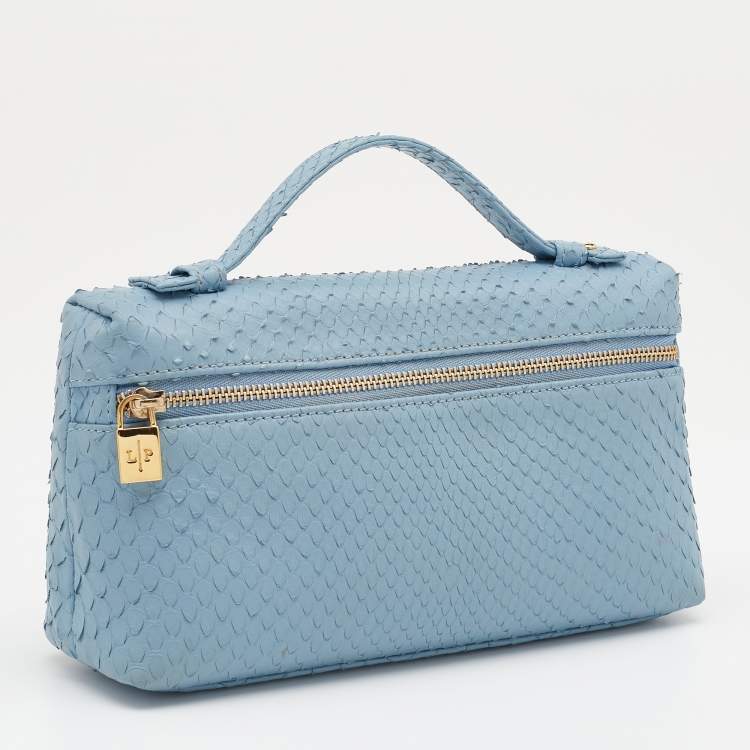 Pre Owned Loro Piana Light Blue Python Zip L19 Pouch