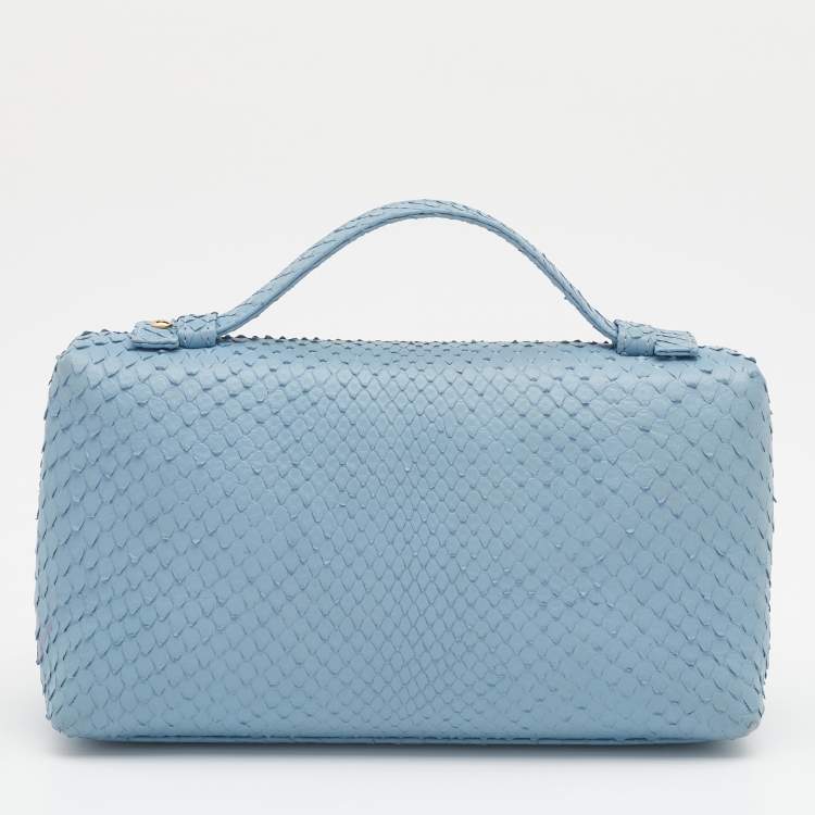Pre Owned Loro Piana Light Blue Python Zip L19 Pouch
