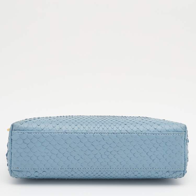 Pre Owned Loro Piana Light Blue Python Zip L19 Pouch