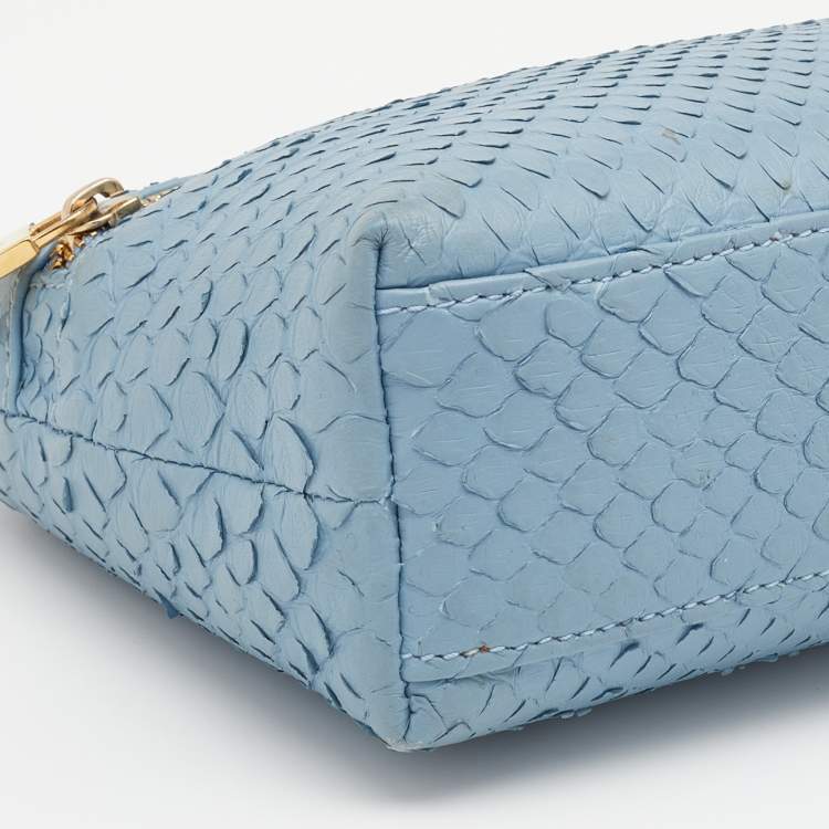 Pre Owned Loro Piana Light Blue Python Zip L19 Pouch